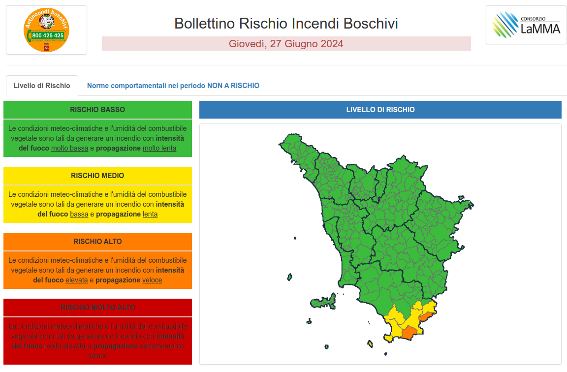 PERICOLO INCENDI, dal 1 luglio vietato accendere fuochi in tutta la Toscana